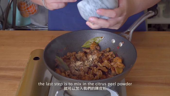 Add orange peel powder (or zest): Mix in the ground dried orange peel powder (or fresh zest) for extra citrus flavor.