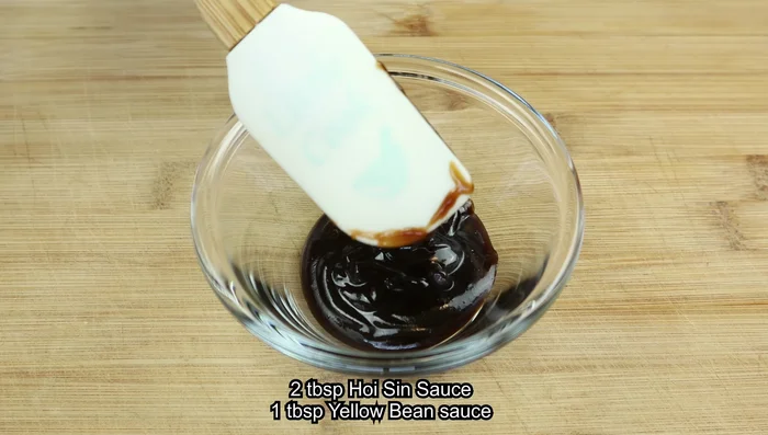 Mix hoisin sauce and yellow bean sauce in a separate bowl. Stir well and set aside.