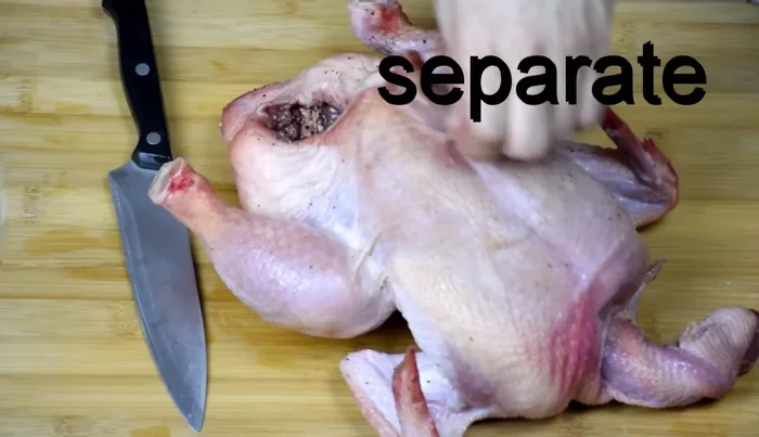 Detach the skin: Carefully use a knife to loosen the skin from the breast to make it very thin and crispy.
