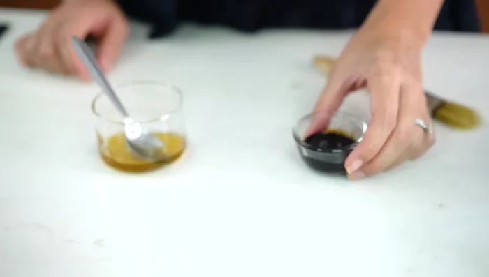 Prepare basting sauce: Mix honey and dark soy sauce.