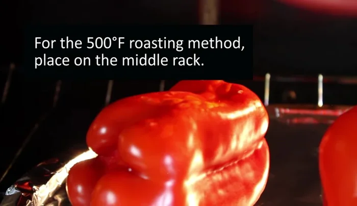 Broil for 3-5 minutes, then check. The skin should turn black. Turn with tongs and roast another few minutes until all sides are blackened. (Be careful, peppers may spit and release steam).