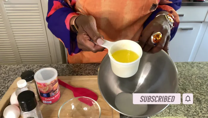 Mix half a cup of white sugar with three-quarters of a cup of melted butter until light and fluffy.