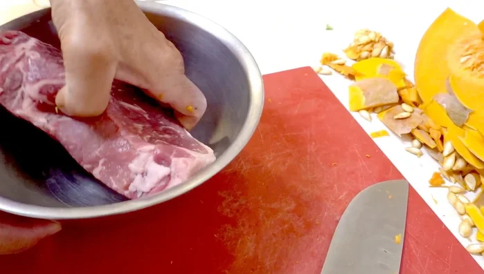 Cut the beef into big chunks.