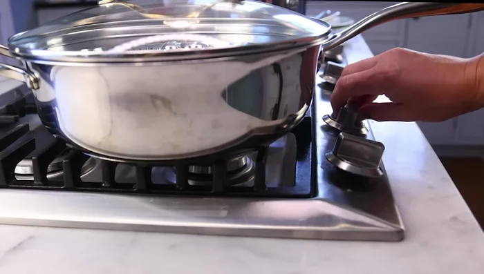 Steam broccoli: Add an inch of water to your pan. Place broccoli upside down in a steamer basket, and steam for 3 minutes.