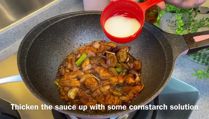 Thicken the sauce with a cornstarch slurry (mix cornstarch with water).