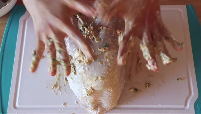 Season the turkey breast with salt.