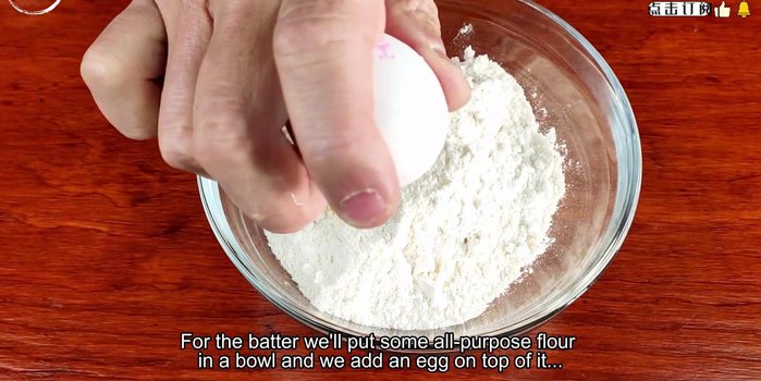 Prepare the batter: In a bowl, mix one egg, water, and apple flour until smooth. Test if the batter sticks to the whisk - it should.