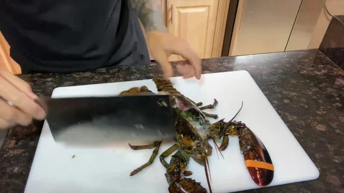 Cut the lobster in half.