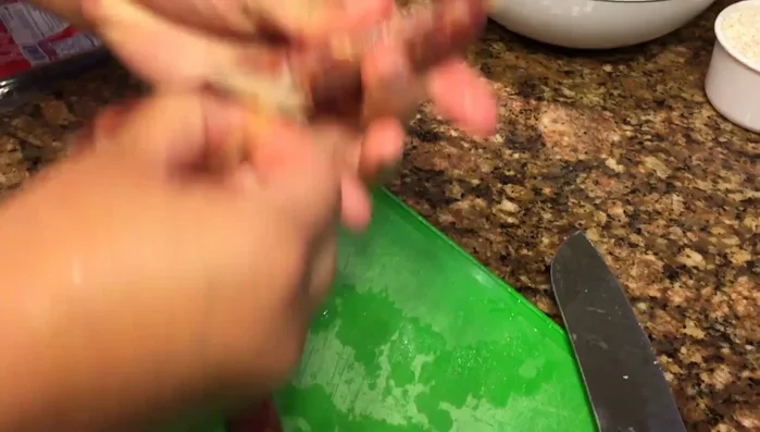 Remove the casing from the Chinese sausages and dice them into small pieces.