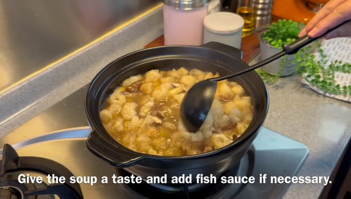 Taste and adjust seasoning with salt, pepper, and dark soy sauce (optional).