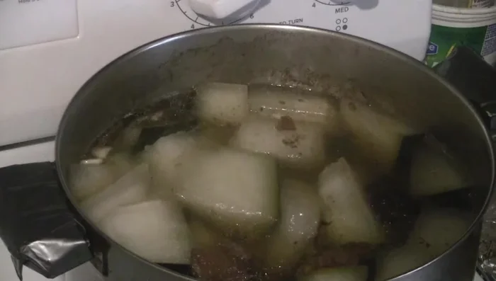 Remove the pork hock from the soup. Remove the meat and serve separately or use for another dish.