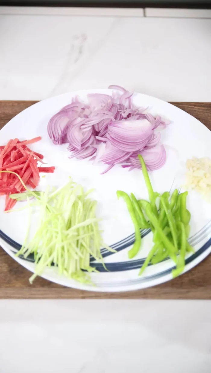 Chop vegetables into long pieces or use a chopper.