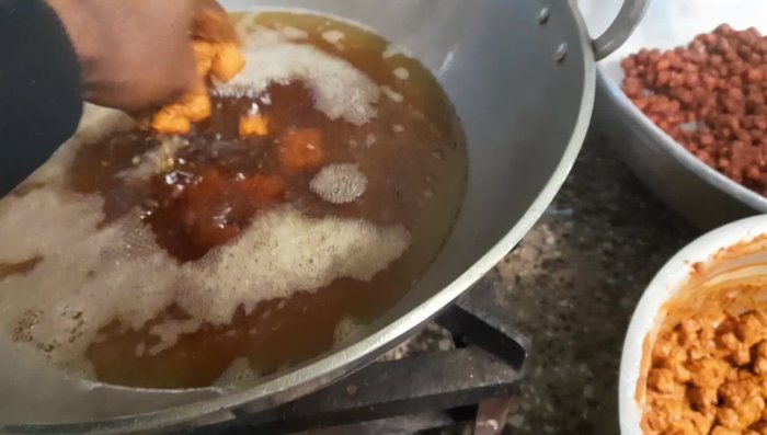 Soak soybeans.