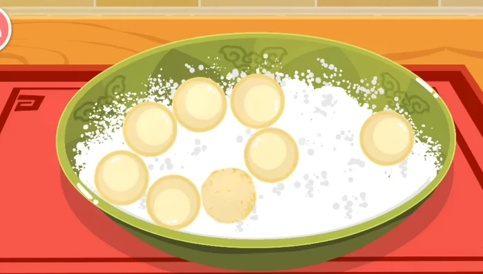 Roll the dumplings, put them in a pan, cook, and turn off the heat.