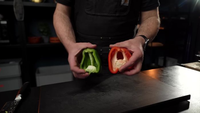 Prepare vegetables: Cut onion into petals, bell peppers into diamond-shaped chunks, and potatoes into bite-sized pieces.