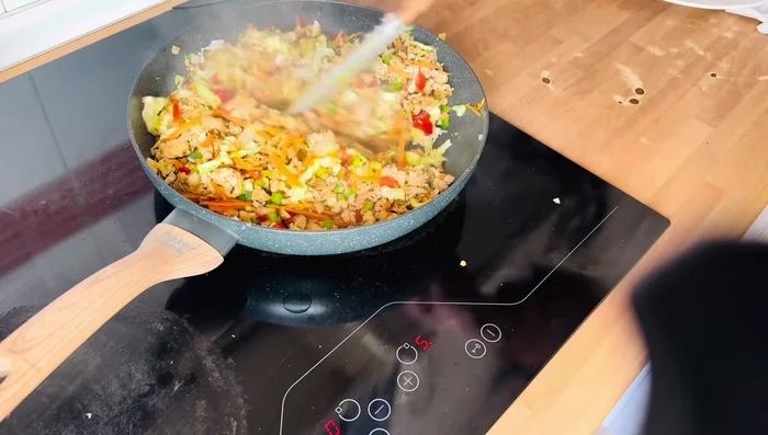 Adjust salt if needed. Cook the vegetable mixture for about a minute with the chicken.