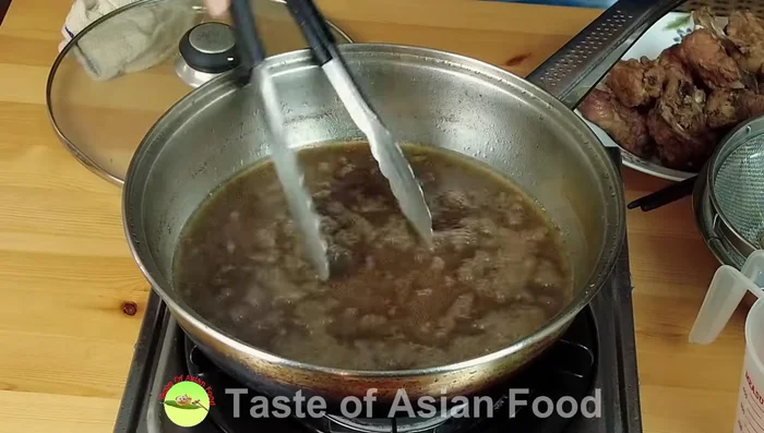 Return the gravy to the pan, reduce further to thicken, and then add a cornstarch slurry to achieve desired thickness (335.96).