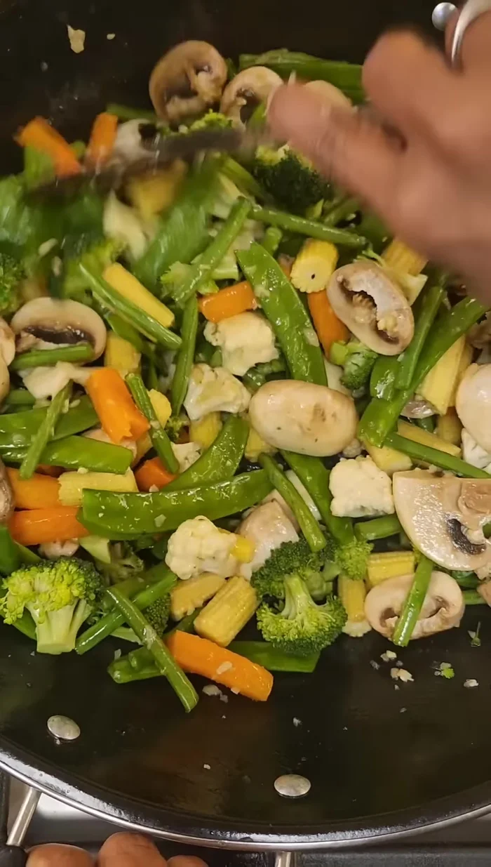 Add Chinese vegetables (or your choice of vegetables) and sauté on high flame.