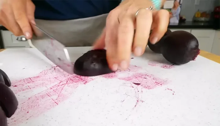 Cut the beets into bite-sized pieces.