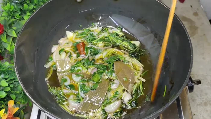 Fry the spices until fragrant.