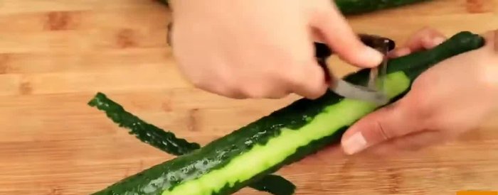Prepare the cucumber: Wash and thinly slice or finely dice the cucumber. (The transcript doesn't offer specific instructions, so adjust to your preference)