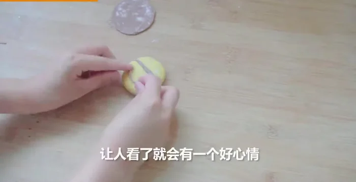 Roll out the white dough, create smaller buns for overalls