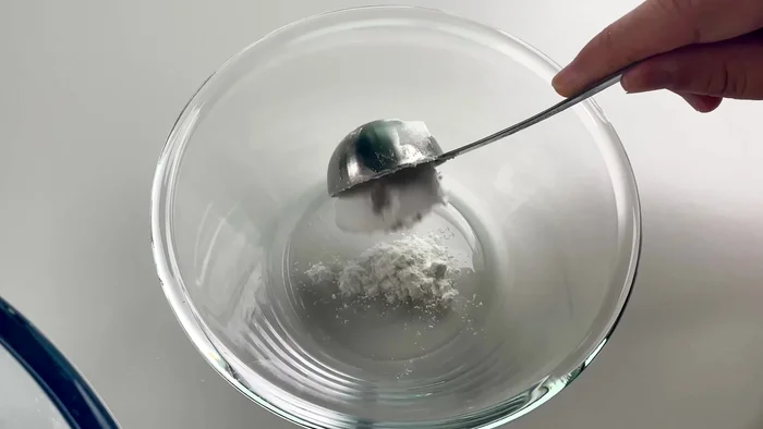 Prepare the dough by combining glutinous rice flour, all-purpose flour, sugar, and baking powder.