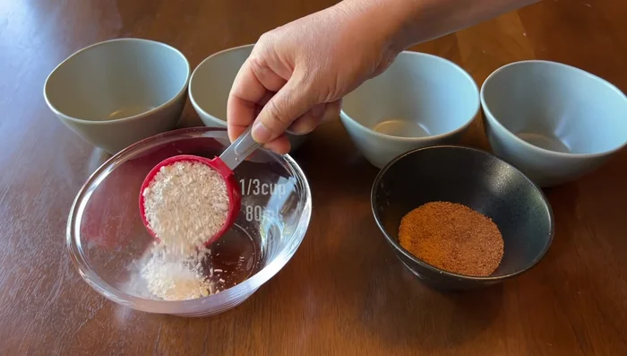 Red Layer: Combine one part (1/3 cup) water chestnut starch with two parts (2/3 cup) water in the large container. Mix thoroughly and sift to remove any lumps.