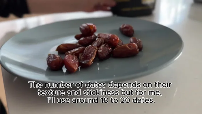 Pit dates (if necessary) and chop them finely by hand.