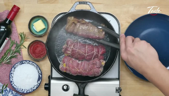 Cooking process begins.