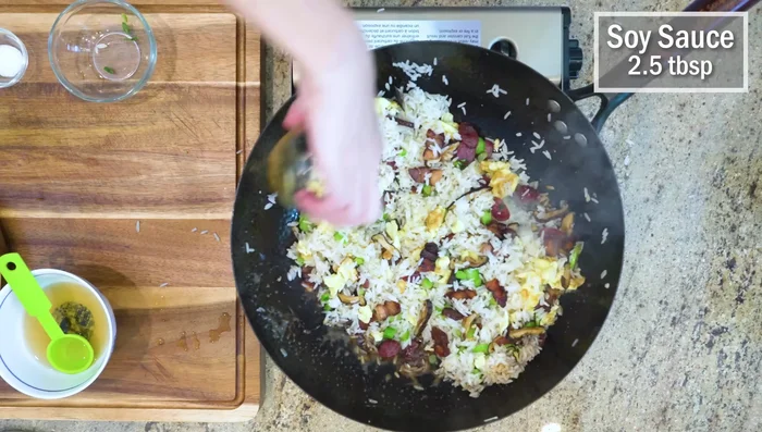 Add soy sauce and sugar. Stir-fry until combined.