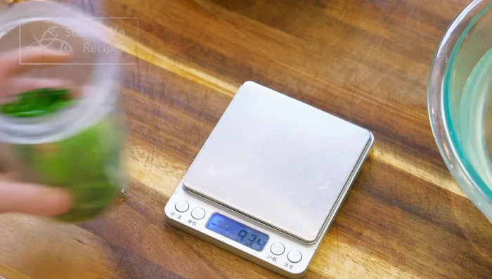 Blend blanched cilantro with 0.5 tsp salt and water (if needed) to create a puree (approx. 175g).