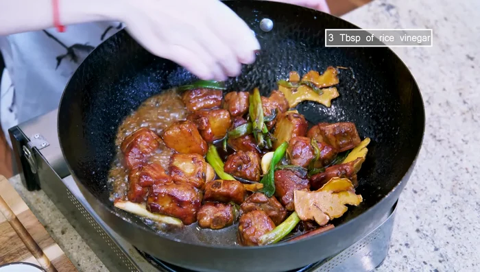 Add soy sauce, Chinese cooking wine, rice vinegar, and plum sauce. Stir for a couple of minutes.