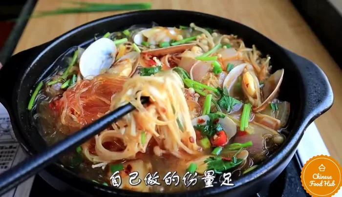 Add the cooked rice noodles to the soup.