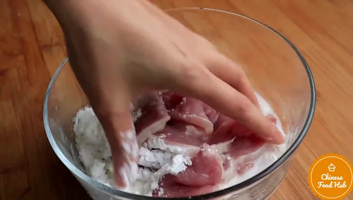 Deep fry the pork until golden and crispy