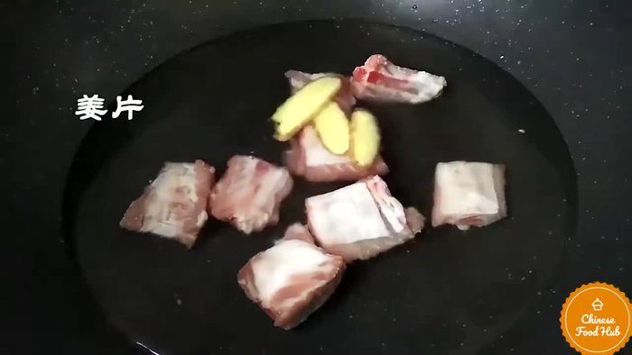 Prepare the pork ribs. (Exact steps omitted due to lack of information in the transcript)