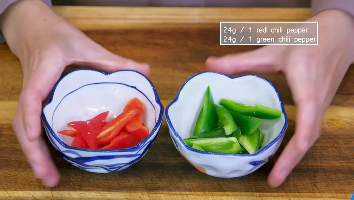 Cut chilies into bite-sized pieces. Mince ginger and garlic. Dice scallions.