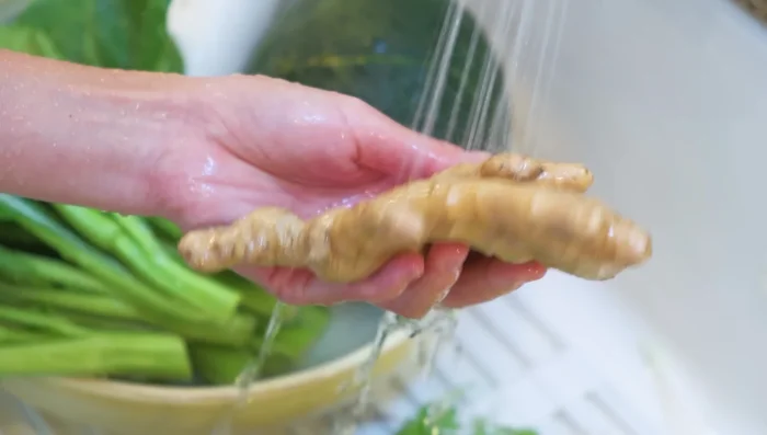Wash and prep vegetables (onions, radish, squash, toy choy).