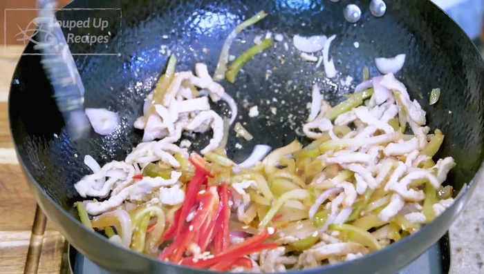 Stir-fry for 2-3 minutes. Add 4 1/2 cups of water (or stock) and bring to a boil. Adjust saltiness to taste, as Zha Cai is already salty.