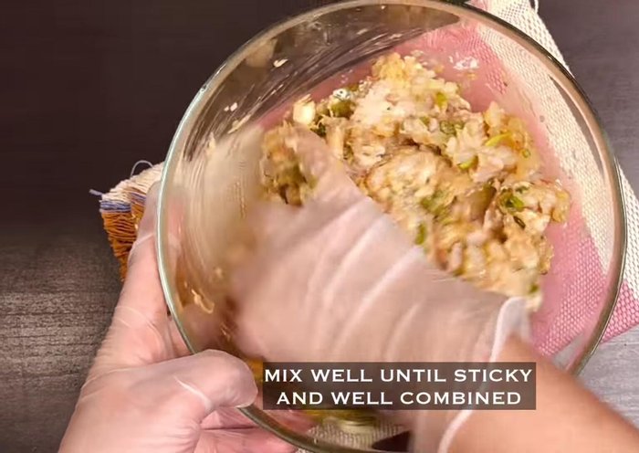 Mix the mixture thoroughly with your hands until it becomes sticky and well combined.