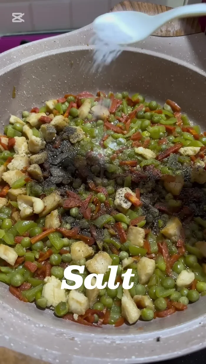 Add salt, one spoon at a time, and soy sauce (2 tablespoons).