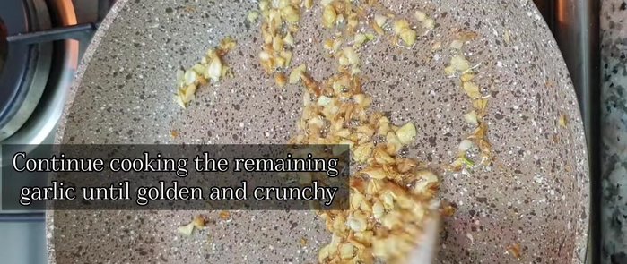 Continue cooking the remaining garlic until golden and crunchy. Set aside for garnish.