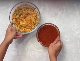 Easy Chinese Lunch: Schezwan Noodles, Mango Wontons & Salad