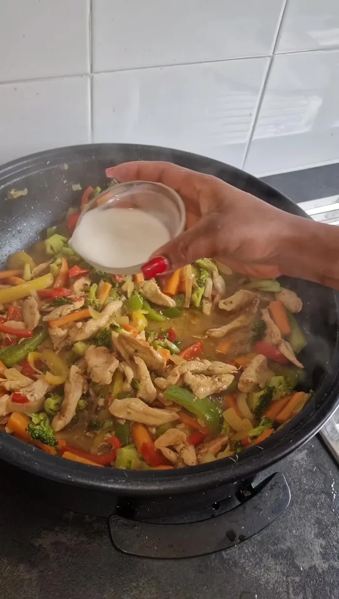 Add soy sauce, oyster sauce, and the cornstarch slurry. Mix everything together.