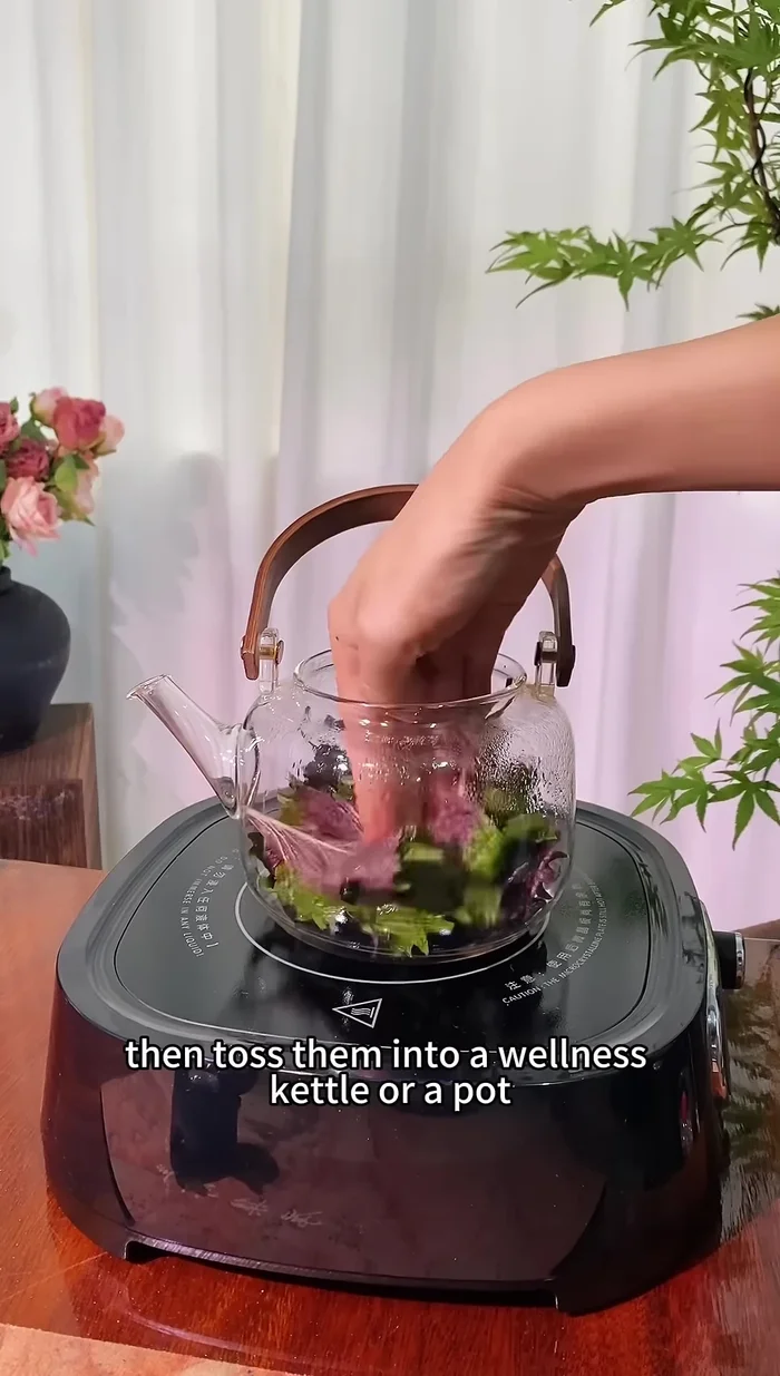 Add the cleaned perilla leaves, 5g of tempeh, and 2g of licorice slices to a wellness kettle or pot.