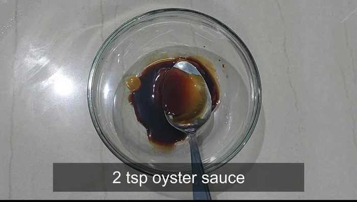 Prepare the sauce: Combine soy sauce, oyster sauce, king flavor sauce, mushroom stock powder, white pepper powder, sugar, and water.