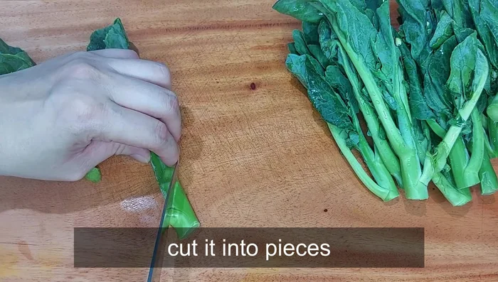 Cut the kale into smaller pieces.