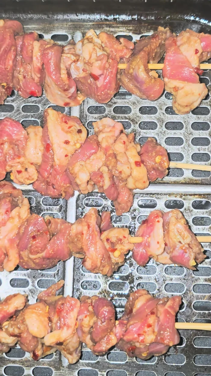 Arrange skewers in a single layer in the air fryer.