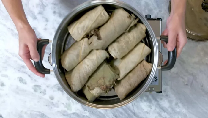 Steam wrapped Lo Mai Gai for 30 minutes.
