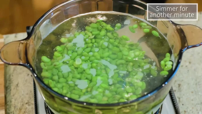 Simmer for 1-2 minutes (shelled) or 3-5 minutes (fresh).